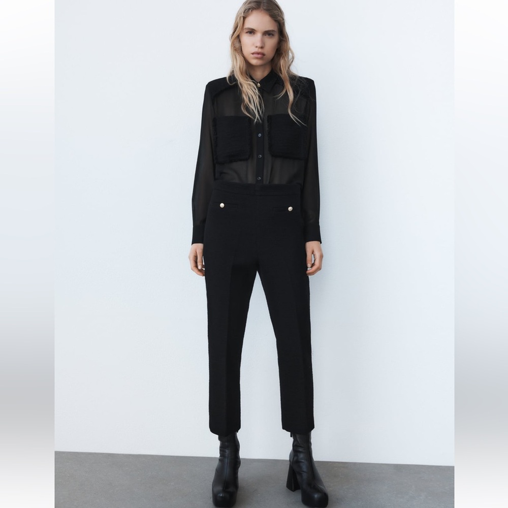 Zara Textured Flare Crop Pants